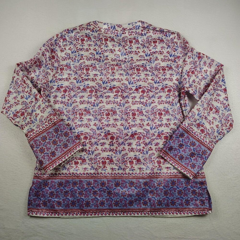 J.Crew Tunic Blouse Womens sz Medium Iris Block Print Floral Boho Top - Picture 2 of 8